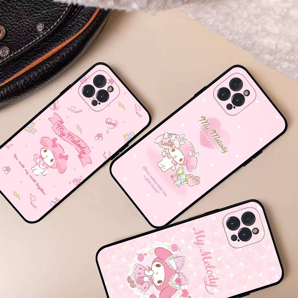 Cute M-My M-Melodys Phone Case For Iphone 17 16 15 14 13 12 11 Pro Max Plus Black Shell Cover Case