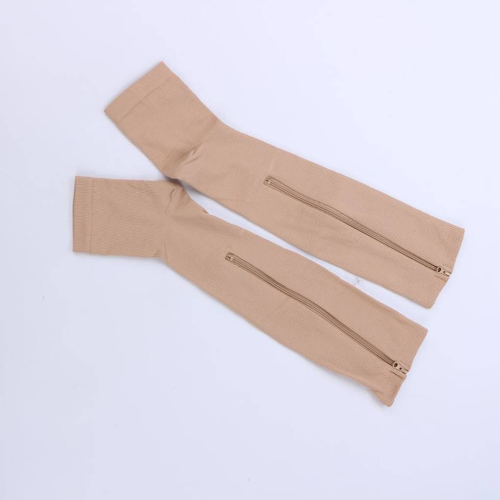 Fashion Nylon Zipper Compression Sock Leg Knee Support Open Toe Preventing Varicose Veins Stretch Socks