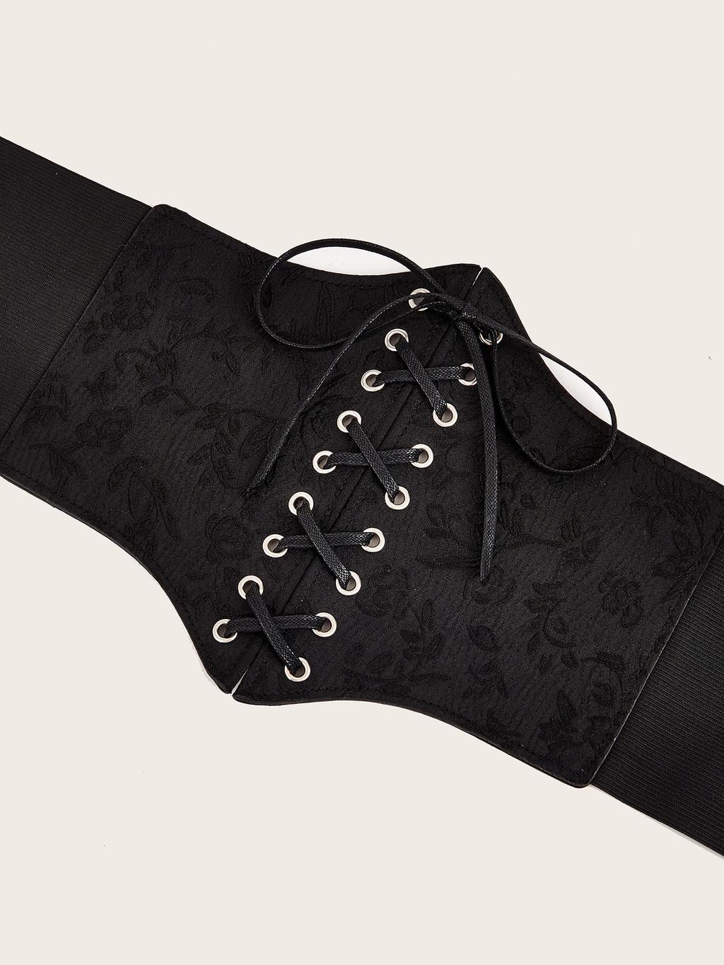 

Color Fashion Solid Strap Design Floral Pattern Women Casual Wide Belt For Daily