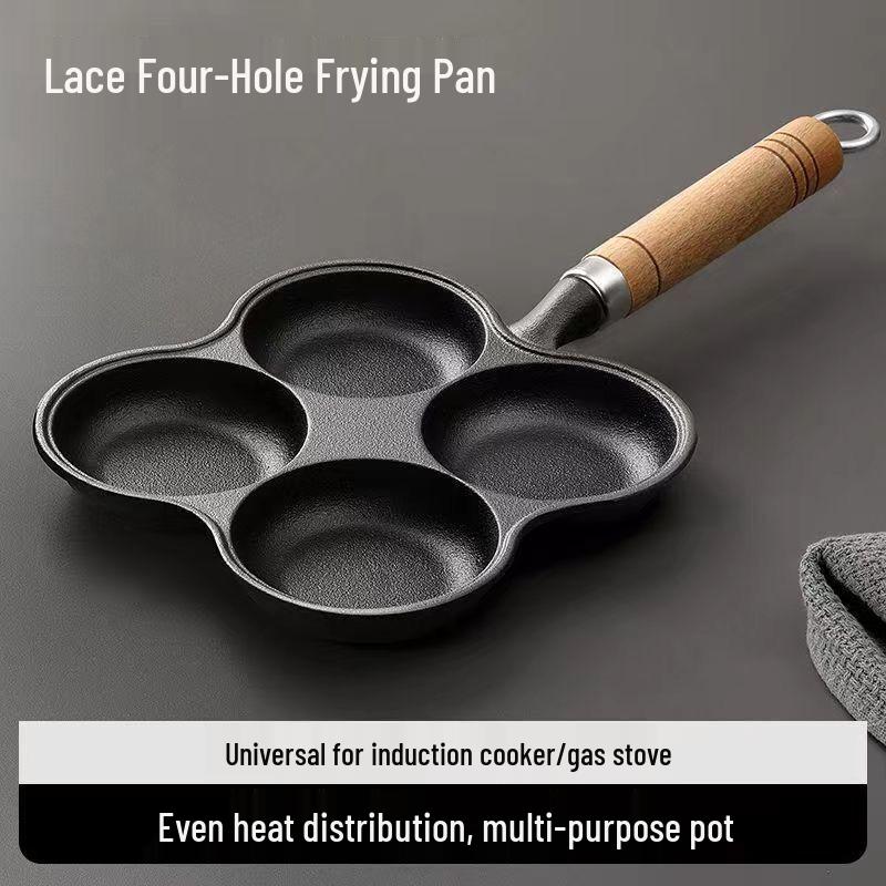 ZISIZ Cast Iron 4-Hole Flower-Shaped Egg Frying Pan