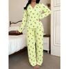Womens Milk Silk Long Sleeve Cardigan Pajama Set With Collar Striped Bow Detail Winter Home Wear
