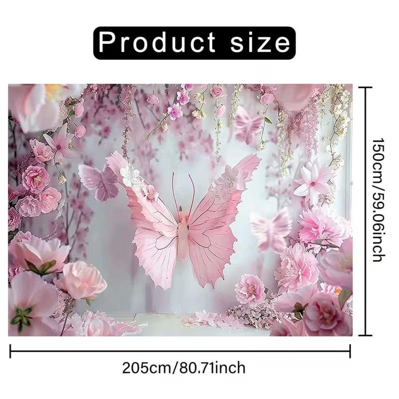 

2D Dreamy Pink Floral Butterfly Backdrop Wedding Ceremony Photography Background 47.2x31.5inch/120*80cm
