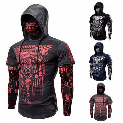 Spring and Summer Personality Stretch Fitness Men's Cyberpunk Ninja Suit Hooded Long-sleeved T-shirt Face Mask Riding