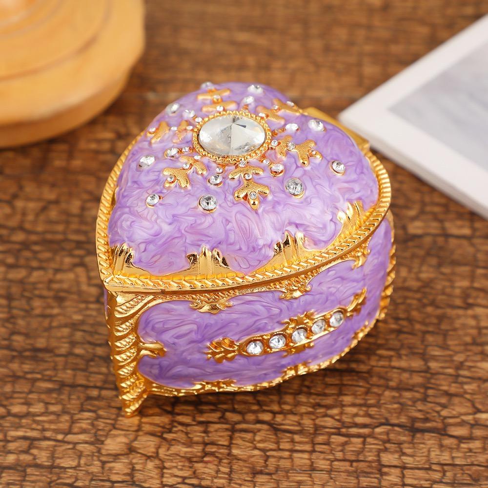 Heart Shape Jewelry Storage Box Inlaid Gem Organizer Exquisite Enameled Alloy Storage Jar Earrings Ring Unique Gift for Family