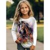 Spring and Autumn Round Neck Animal Horse Pattern 3D Printed Top Fashionable Casual Long Sleeved Children's Girl T-shirts