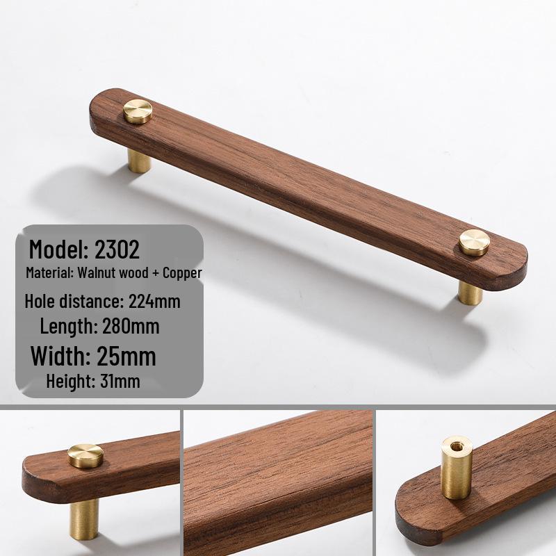 Japanese Minimalist Walnut Handle Solid Wood Cabinet and Wardrobe Drawer Handle