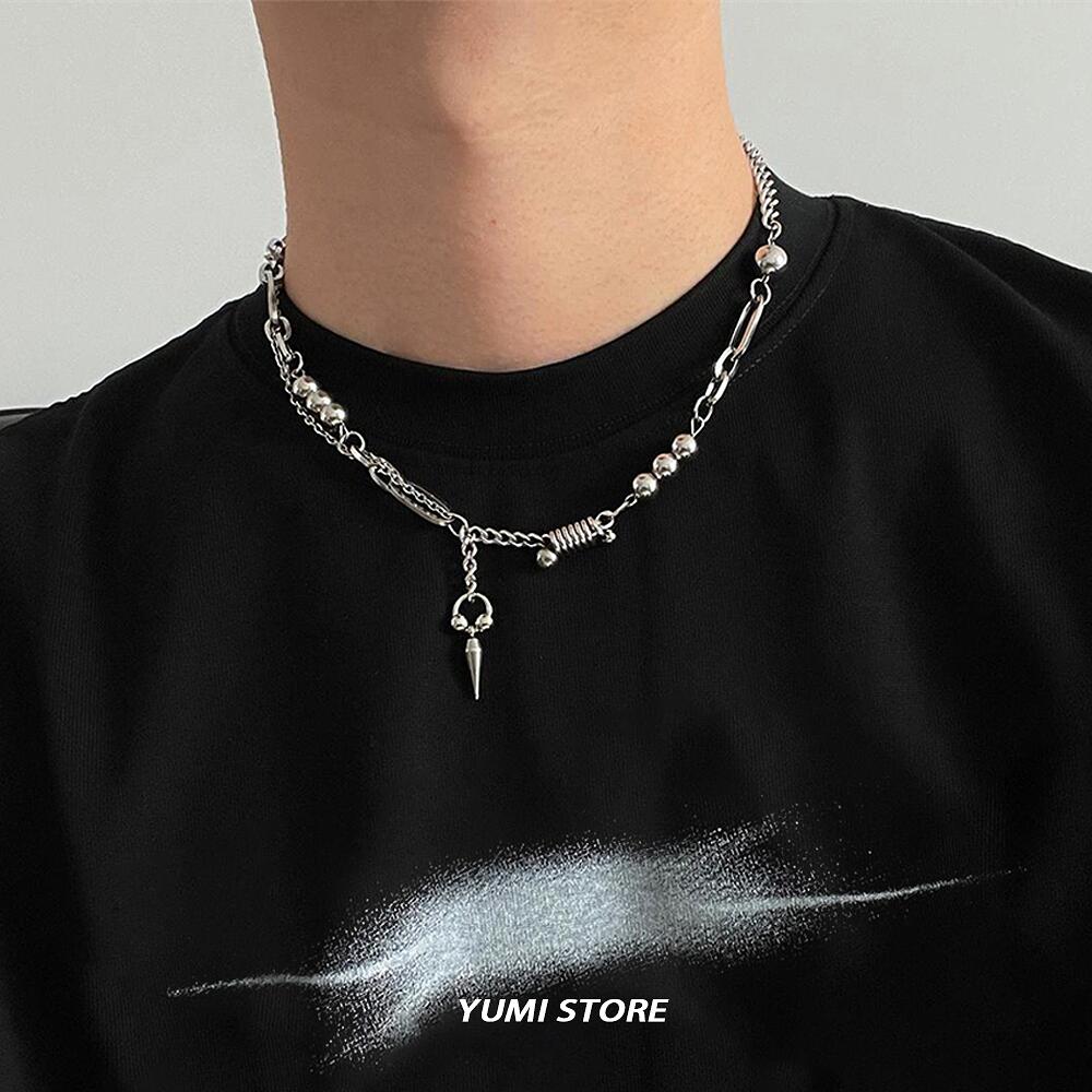 Hip-Hop Rivet Pendant Necklace For Man Woman Punk Titanium Steel Splicing Clavicle Sweater Chain Unisex  Kpop Accessories