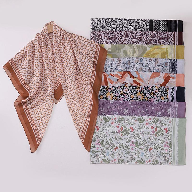 110Cm Printed Square Scarf for Woman Cotton Linen Feel Muslim Hijabs Shawls Soft Wraps Lady Neckerchief Female Handkerchief
