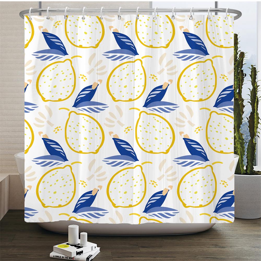 Frucht Duschvorhang Orange Banane Pfirsich Wassermelone Muster Niedliche Kinder Badezimmer Deko Polyester Stoff Wasserdicht Badevorhang