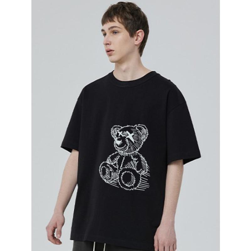Black T Shirt with White Teddy Bear Print for Casual Wear