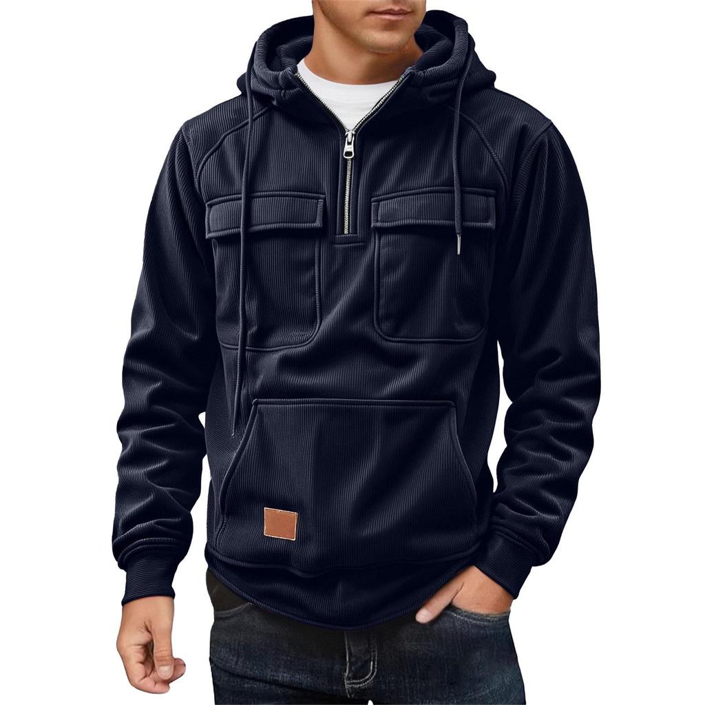 Men's Casual Multi-Pocket Zipper Hoodie - European Style for Autumn/Winter 2025