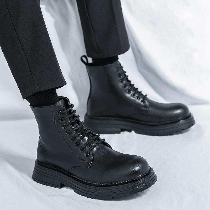 Martin boots winter black high-top British style thick-soled heightening casual leather shoes couple's new large-size short boots