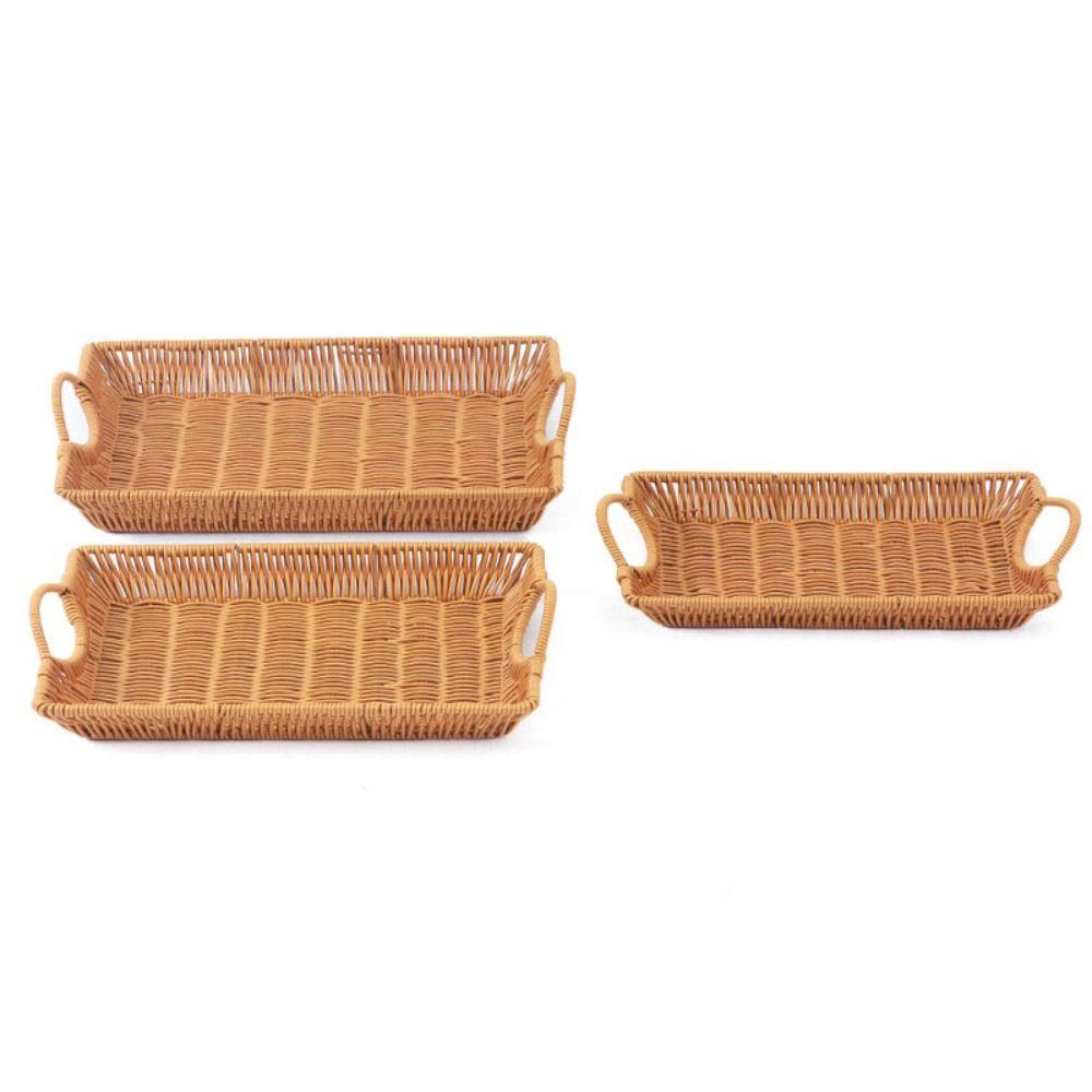 Hardness Rattan Wicker Woven Serving Baskets Khaki Restaurant Serving Tabletop Display