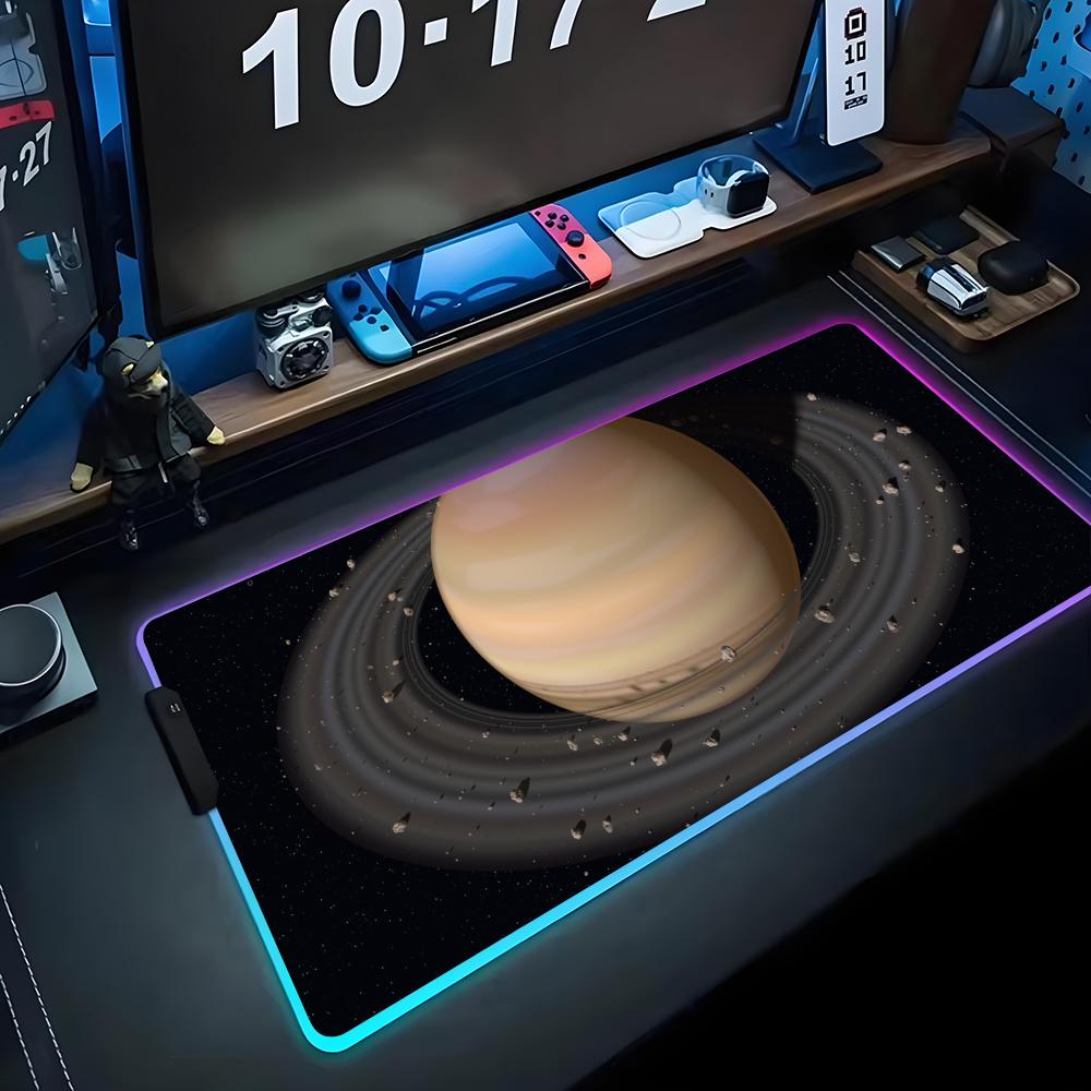 saturn Mouse Pad RGB Gaming Mousepad Big LED Pad PC Desk Mat Luminous Mouse Pad Large Keyboard Mats Table Rug With Backlit