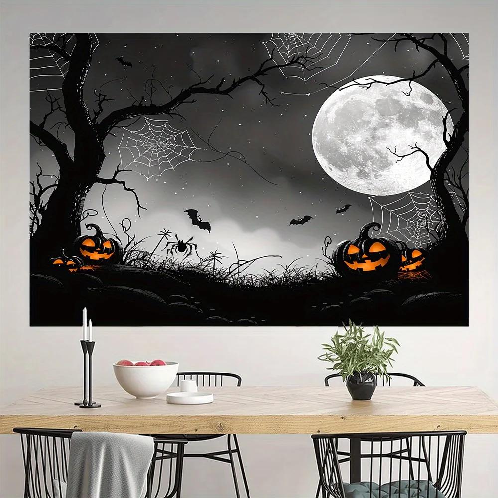 1pc Halloween pumpkin full moon background, suitable for decoration at horror-themed parties or birthday photography.zyc