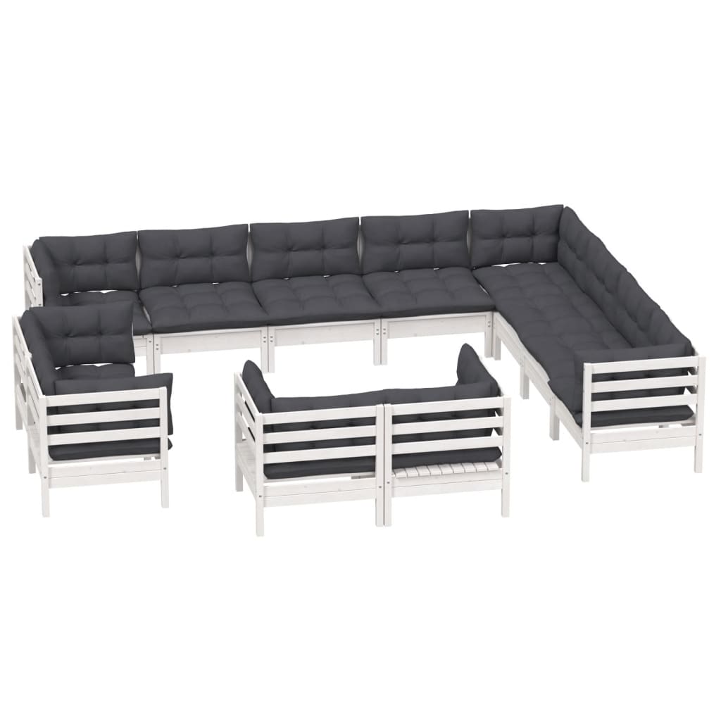 Vidaxl 12-Cz. Garden Lounge Set, Cushions, White, Pine