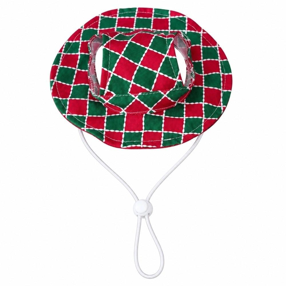 Plaid Pattern Cat Neck Tie Leash Ring .Plaid Puppy Hat Christmas Pet Collar Puppy Kittens
