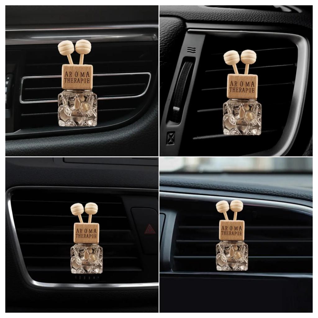 0.27oz Water Cube Air Outlet Perfume Empty Bottle Car Glass Diffuser Bottle Wooden Cap Freshener With Clip Vehicle Fragrance Dec