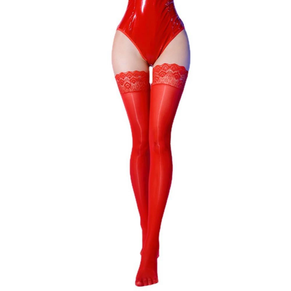 Qinghe Peacock Lace Horse Oil Knee Socks Ultra-thin Oily Sexy Black Silk Invisible Stockings Women's Stockings Seduction