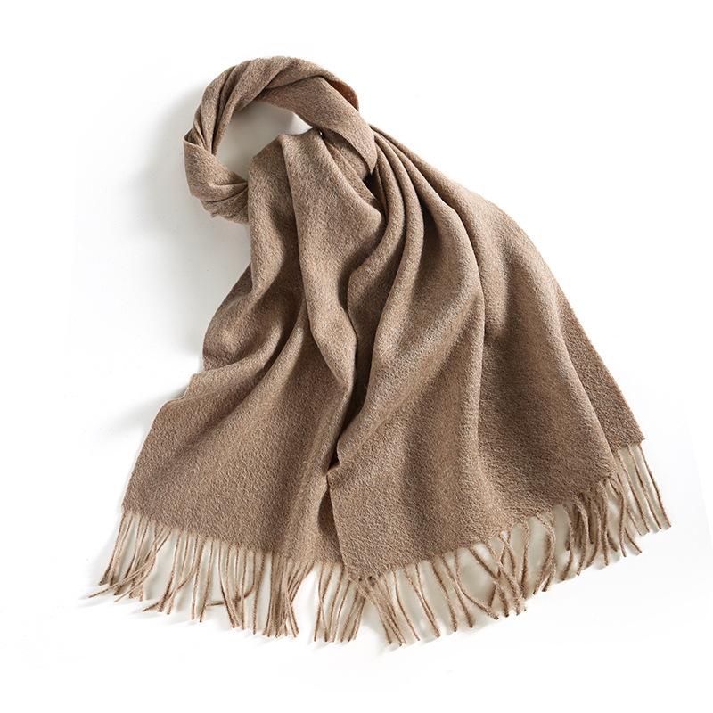 Winter Solid Color Wool Scarf for Women New Versatile Tassel Fashion Warm Neck Scarf Comfortable Real Wool Scarf