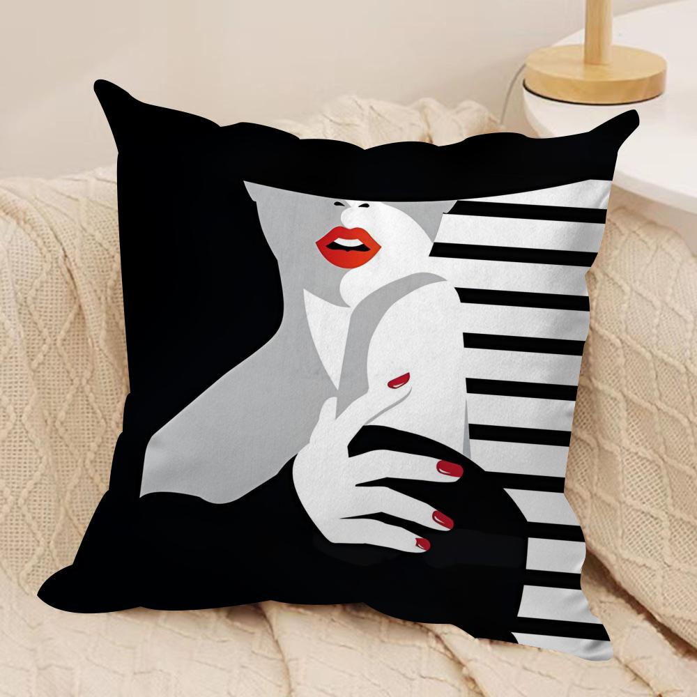 Vantage  Elegant Lady Cushion Cover Soft Plush Fabric Double-Sided Printed Sofa Cushion Cover for All Seasons Home Decor Gift