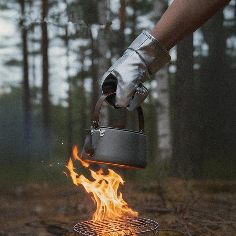 Hitzebeständige Grillhandschuhe Rindsleder Grillhandhabungshandschuhe Rutschfest Outdoor Kochhandschuhe Dicke Camping Feuerhandschuhe