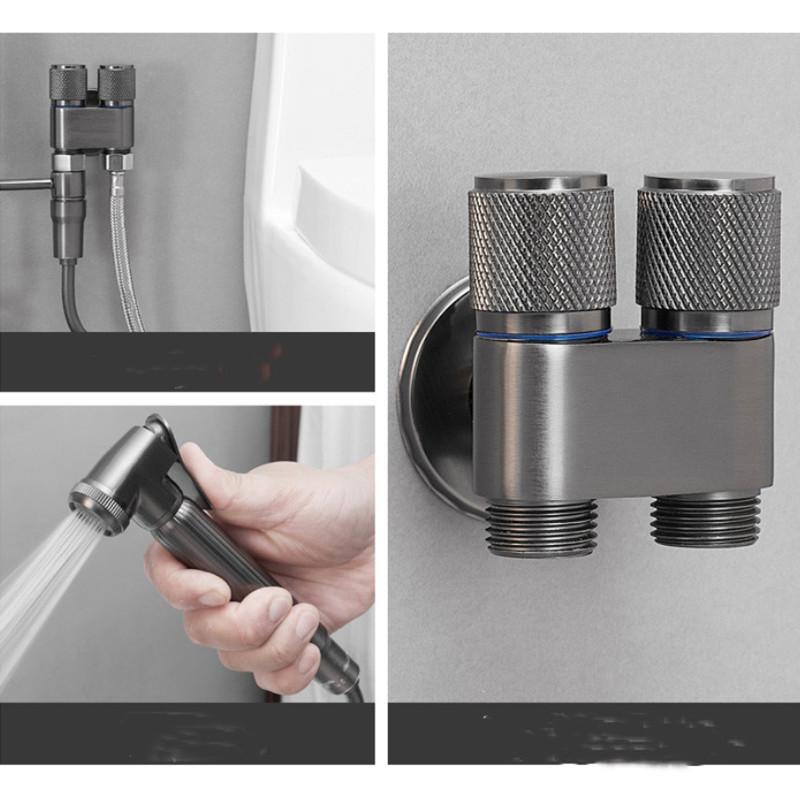 Väggmonterat Toalett Bidé Kran set Mässing Dubbel Användning Bidé kran Badrumsspruta Grå bidé kran Högtrycksspruta grå