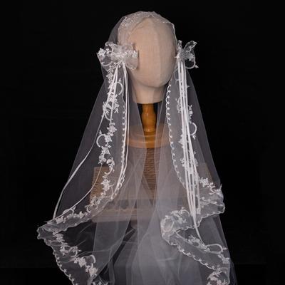 Bowknot Design Lace Veil with Comb Wedding Veil Graceful Bridal Headpiece  Bridal Accessory