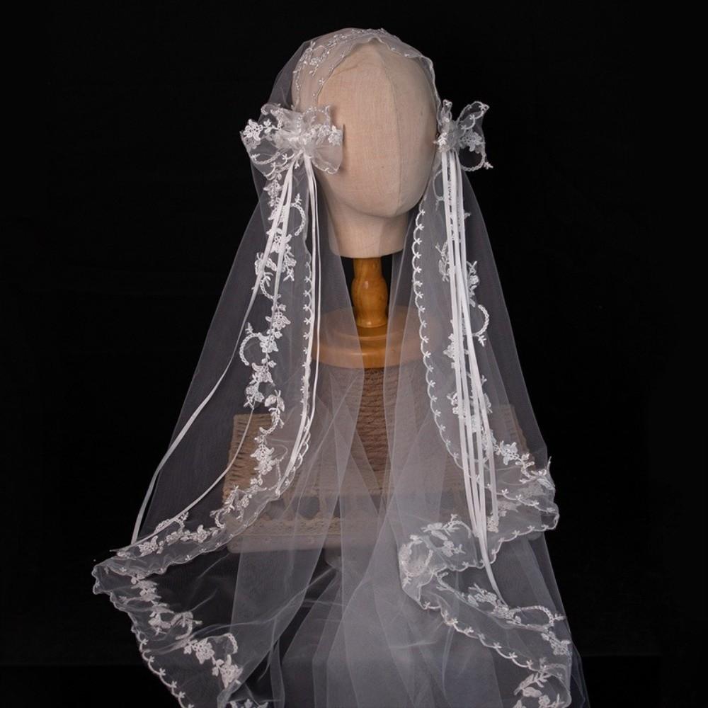 Bowknot Design Lace Veil with Comb Wedding Veil Graceful Bridal Veil for Women Wedding Ceremony