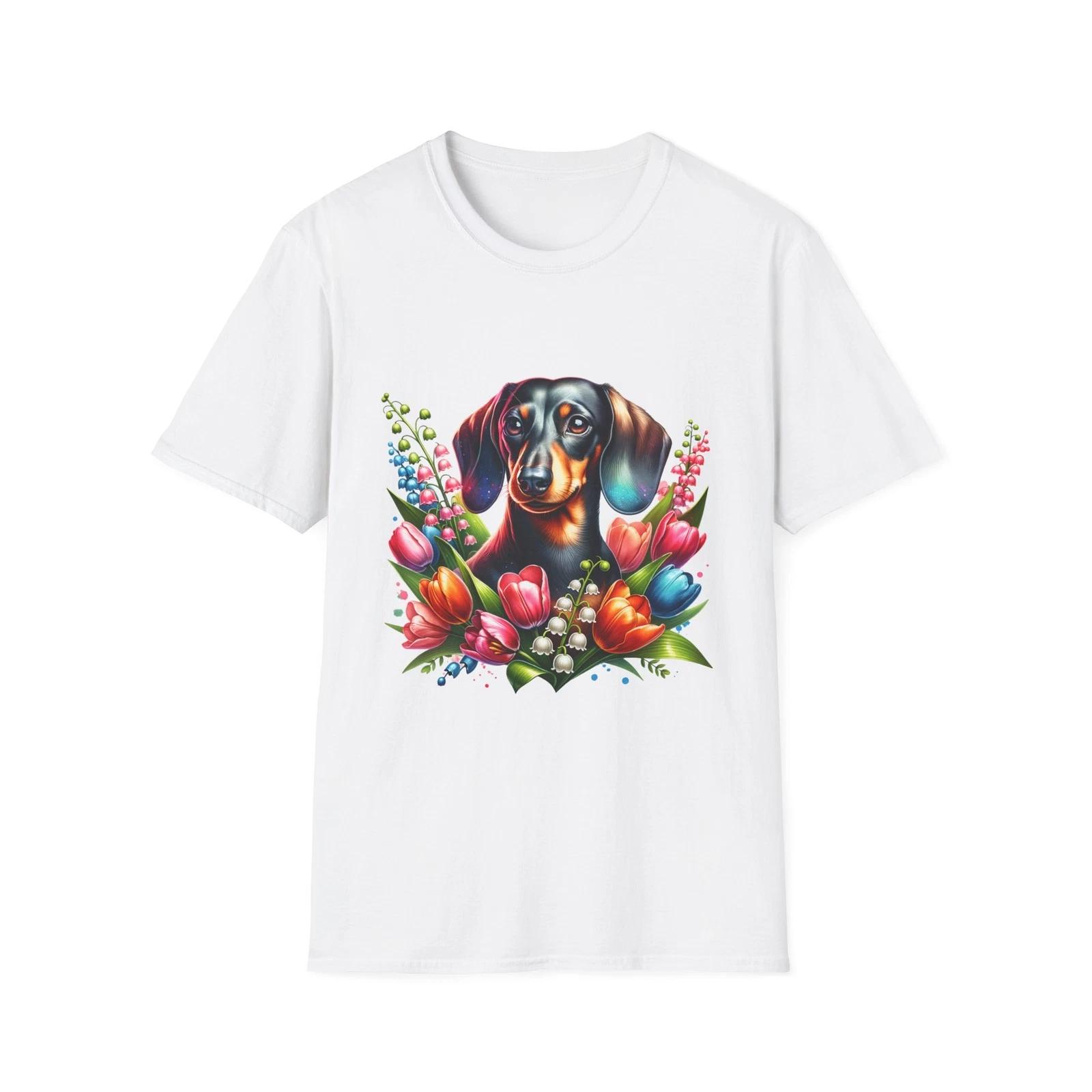 Floral Dachshund T-Shirt, Cute Dog Lover Gift, Pet Memorial, Spring Fashion, 2XL