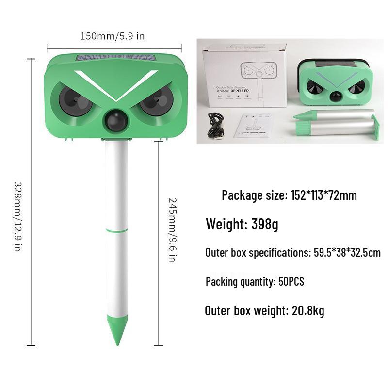 Ultrasonic Dog, Bird, and Mouse Repeller: Solar-Powered, Waterproof, USB Charging, with Voice Feature
