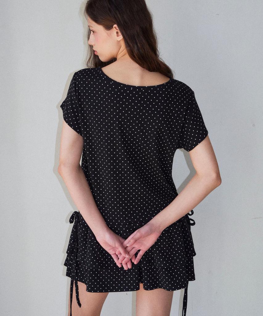Loginaenloji Half Frill Dotted T-Shirt Black