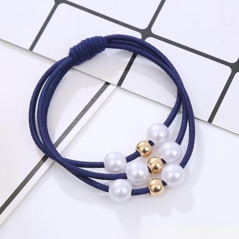 

Аксессуары для волос эластичные резинки с жемчугом, кольцо, головной убор, эластичная лента для волос для девочек, держатель для хвоста, резинка для волос, веревка, украшения для волос темно-синий