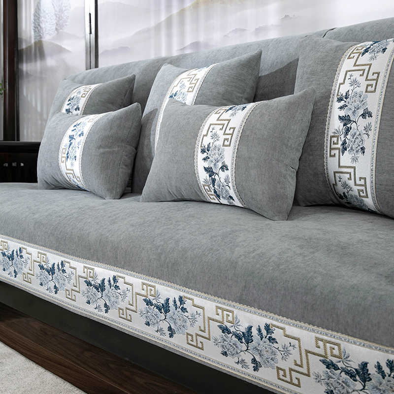 Neues chinesisches Chenille-Sofa-Kissen, universell für alle Jahreszeiten, rutschfestes Sitzkissen aus Massivholz, hochwertiger Mahagoni-Sofabezug, Vollbezug