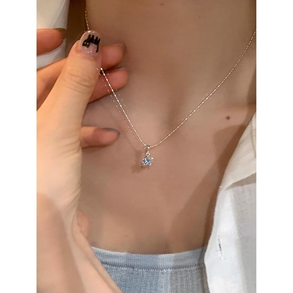 Blue Zircon Star Necklaces For Women Girl Korean Fashion Clavicle Chain New Year Jewelry Gift Party Birthday
