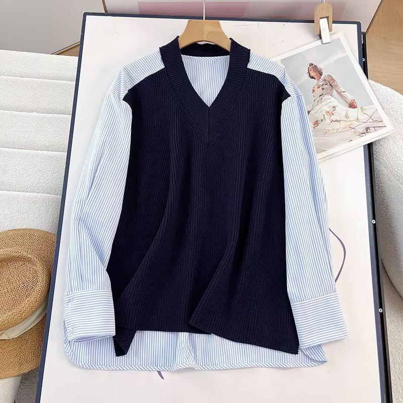 

BM&MD&ZA Women s V-Neck Deconstructed Patchwork Knitwear Sweater Small