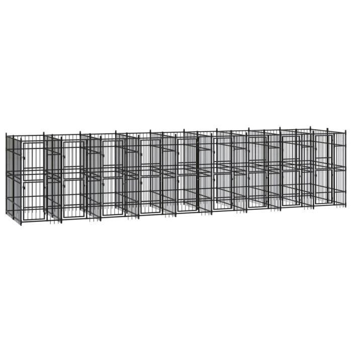 VidaXL Chenil d'extérieur pour chiens Acier 16,59 m², Noir