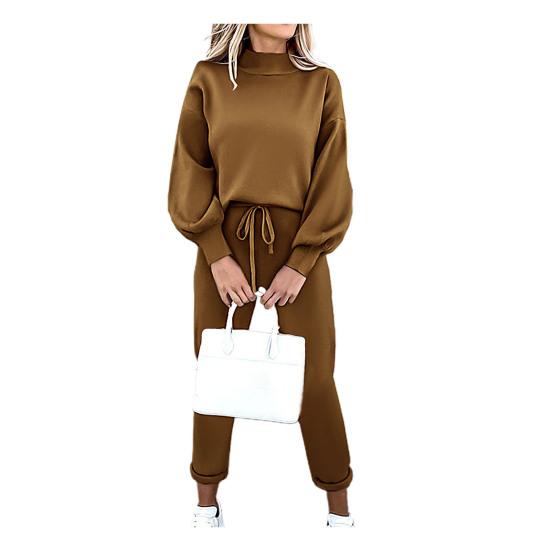 

Осенне-зимний женский плюшевый теплый спортивный костюм, блузка с длинными рукавами, верхние брюки L кофейный