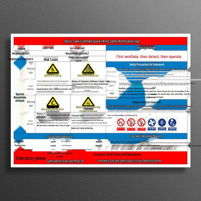 De Li Septic Tank Operation Safety Risk Notice Board