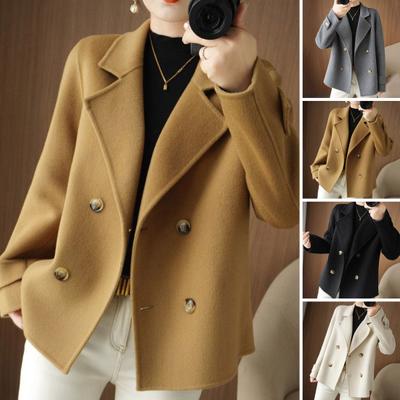 Women Fall Winter Coat Thick Loose Solid Color Double-breasted Buttons Lapel Notch Collar Long Sleeve Cold Resistant Lady Trench Coat