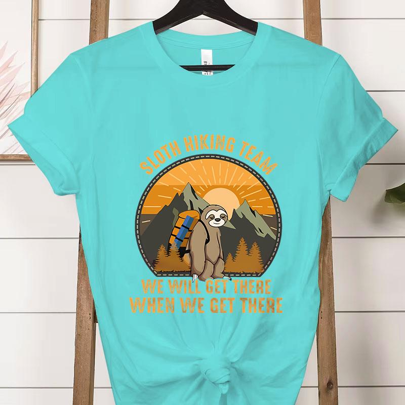 Sloth Hiking Team Printed Tshirt Adventure Hiking Lover Gifts Crew Neck Short Sleeve Tshirt Funny Sloth Moutainers Retro Shirt
