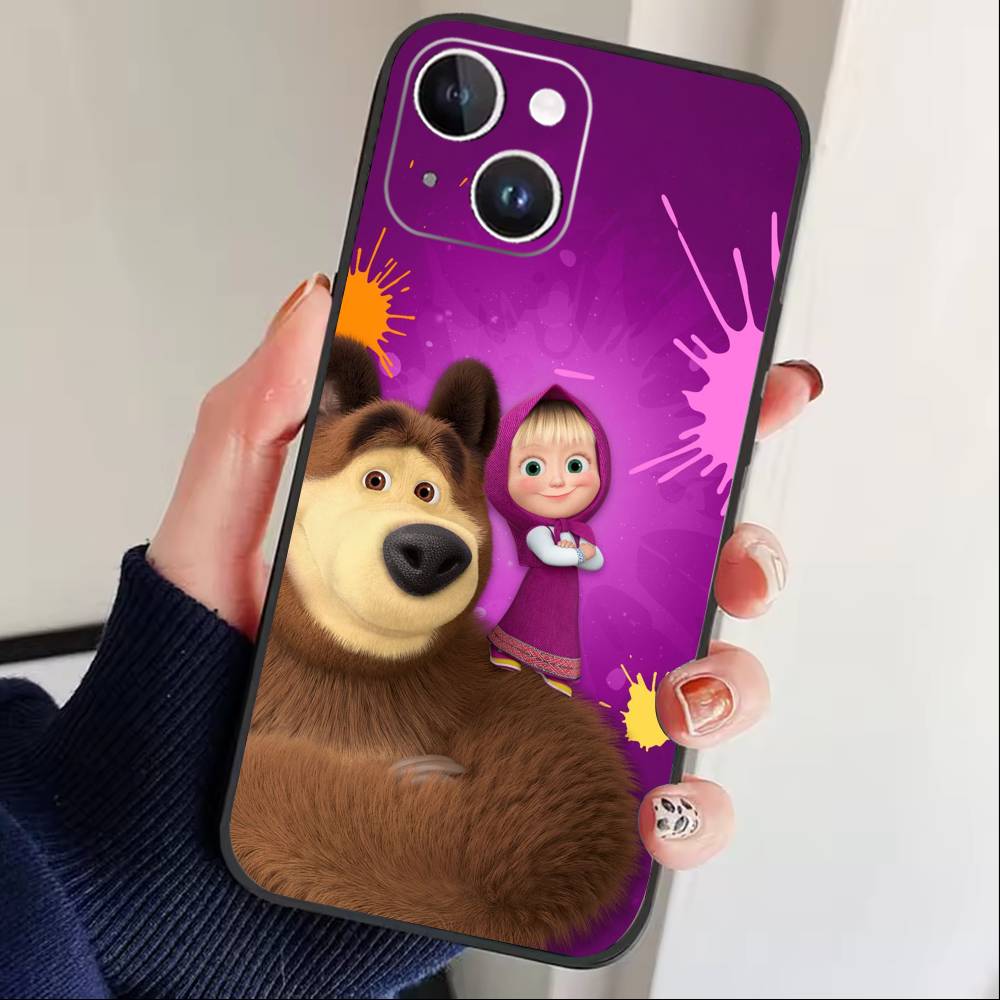 Cute M-Masha and Bears Phone Case For iPhone 16,15,14,13,12,17,Pro Max,Plus Silicone Black Case