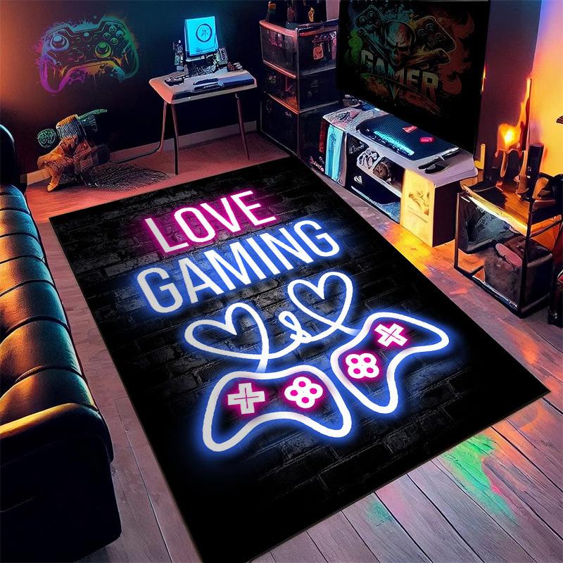Neon Game Carpet Cyberpunk Gaming Room Soundproof Home Decoration Floor Mat Video Game Controller Foot Mat