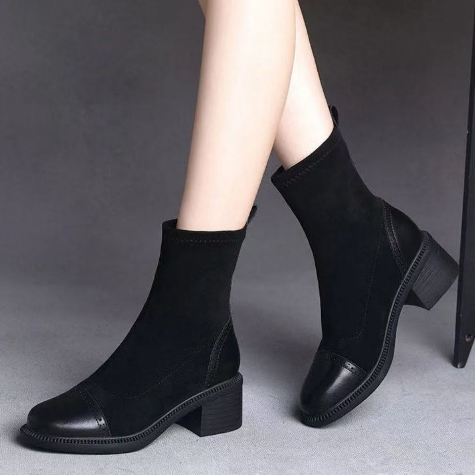Grobe Absatz-Rundschaft-Wildleder-Kurzstiefel mit Wildleder-Damenschuhen 2026 Herbst Neue vielseitige Mode-Stiefel