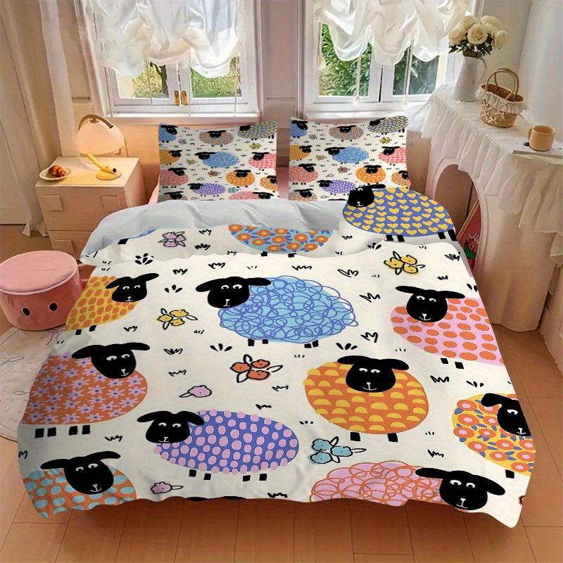 3pcs Sheep Pattern Bedding Set, Breathable and Soft, Suitable for Bedroom Decor (1*Duvet Cover + 1/2*Pillowcases, No Core) yy250821114