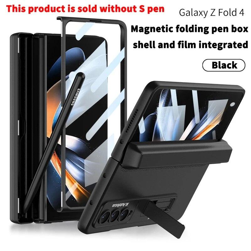 Supporto Magnetico Pieghevole Portapenne Cerniera Cover per Samsung Galaxy Z Fold 5 4 3 5G Cover Rigida in PC Pellicola in Vetro per Z Fold3 Fold4 Fold5