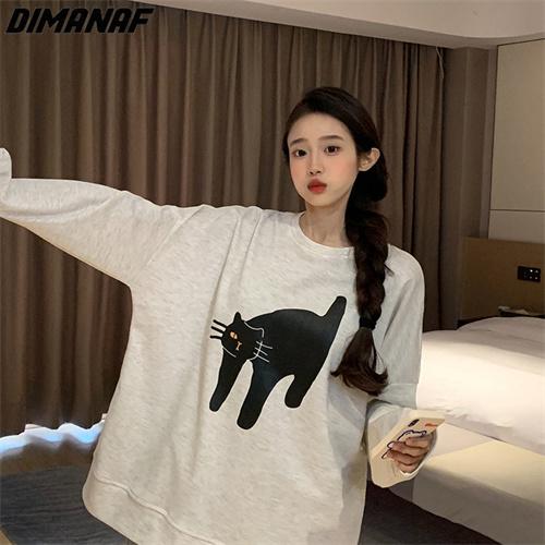 

DIMANAF 2023, новые короткие женские толстовки и свитшоты с принтом, свободные осенние базовые топы с длинными рукавами и круглым вырезом, новый пуловер