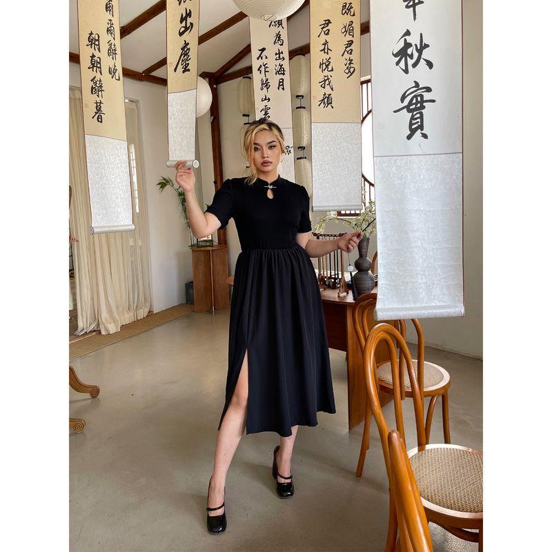 

Brother Nan Loose-Fit New Chinese Style Improved Cheongsam Dress Women s Summer Plus Size Silm Slim Looking Retro Slit Long Skirt Long model XL(Sisi size)