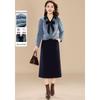 Kobeier Faux Mink Velvet Bow Lapel Top & Straight Skirt Set