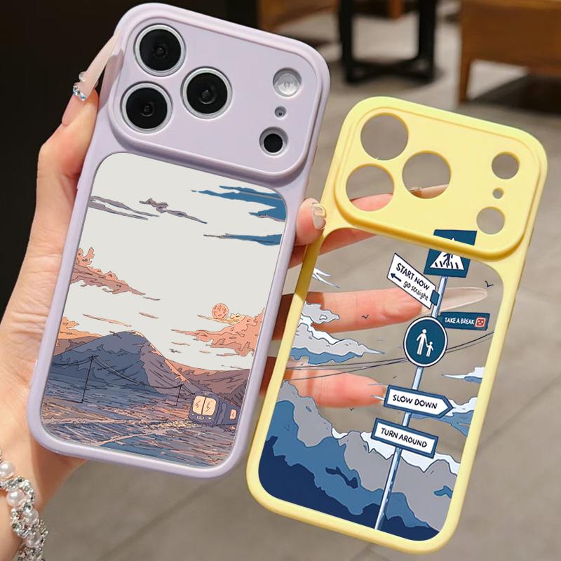 Anime Style Mountain Pattern Case For iPhone 17 Pro Max For iPhone 16 15 14 13 Pro Max Luxury Hybrid TPU+PC Clear Back Hard Cover